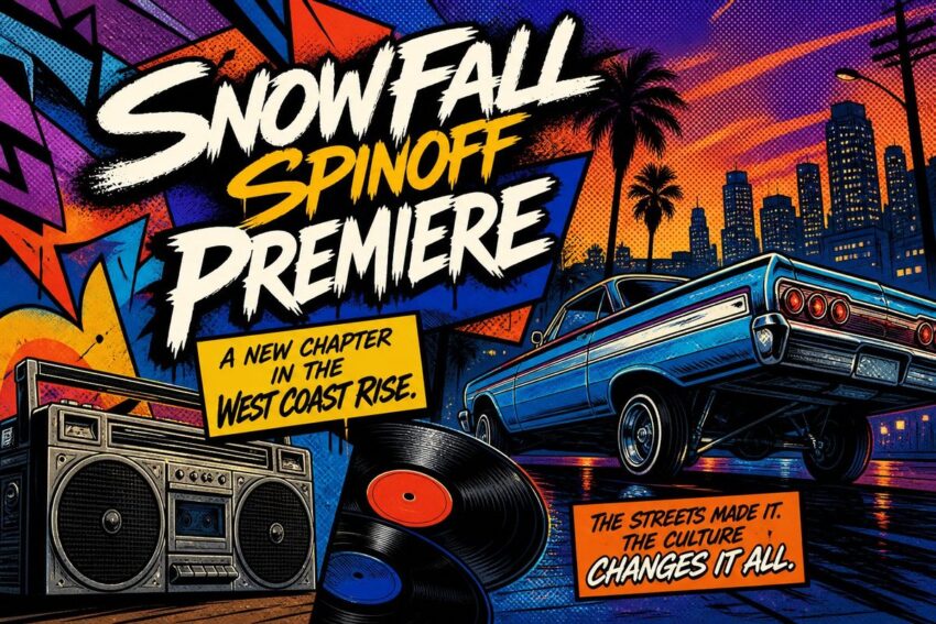 Comic-style West Coast hip-hop night illustration